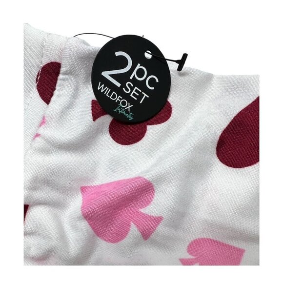 Wildfox Intimates Womens Red White Hearts Soft Shorty Pajamas 2 Pc Sets Sz L New - Picture 8 of 14